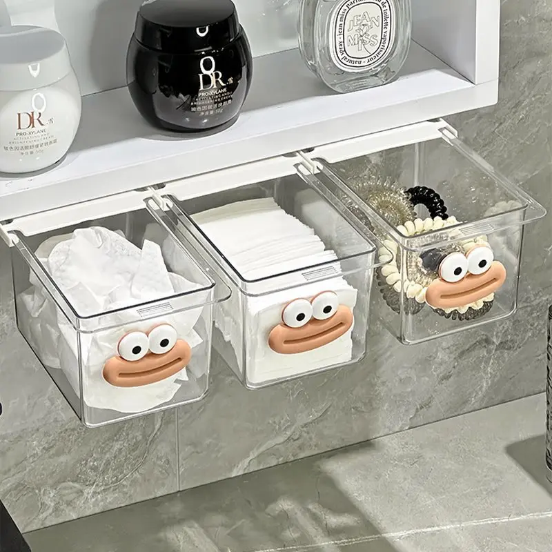 Acrylic Pull Out Makeup Organizer Cotton Swab Cosmetics Storage Box Under Cabinet Space Saving Cotton Pad Holder Storage Case