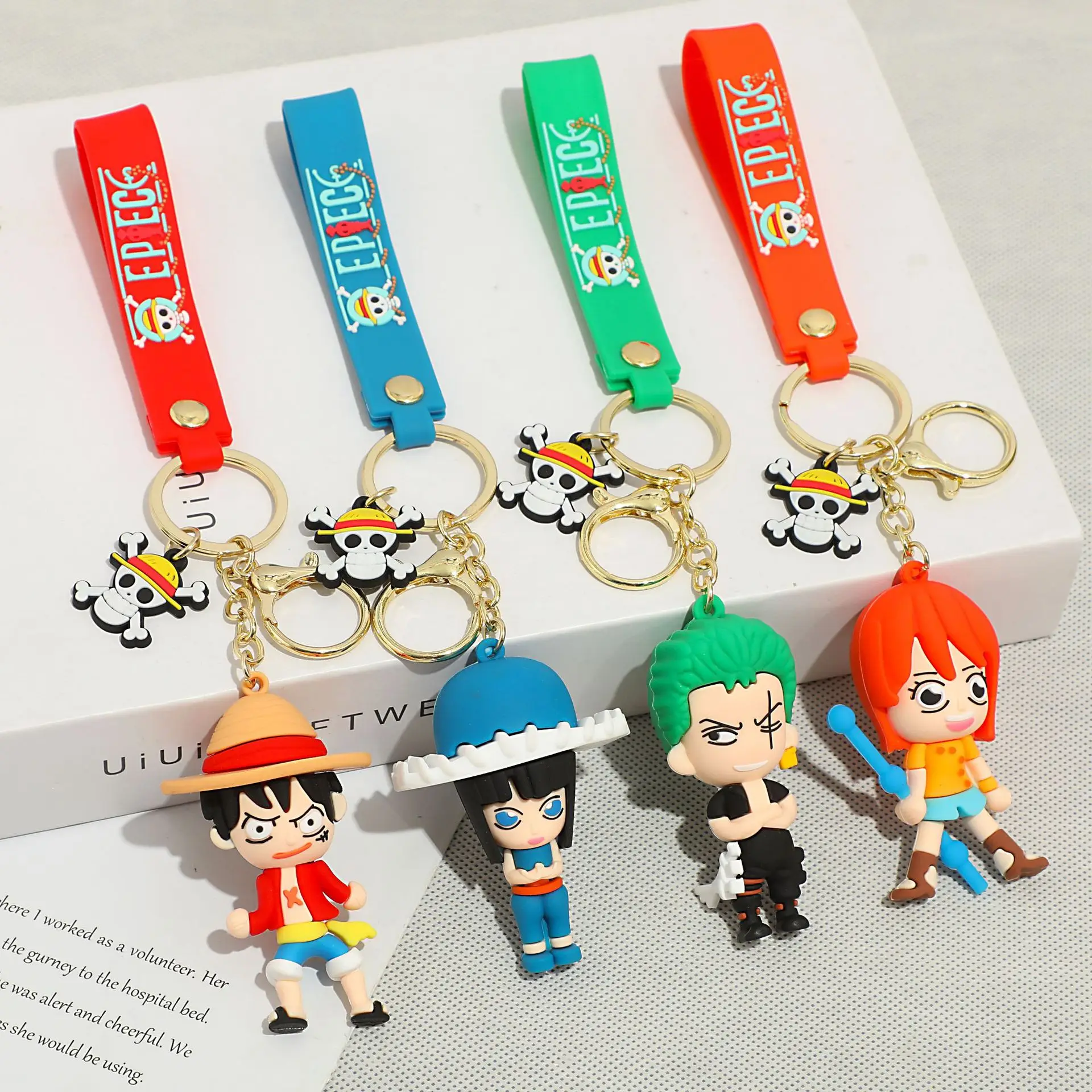 

PVC One Piece Keychain Cartoon Luffy Zoro Usopp Nami Skull Anime Action Figures Car Key Toys Pendant Accessories Birthday Gifts