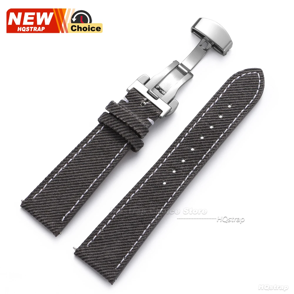 Butterfly Clasp Denim-Style Leather Smartwatch Strap with Pin Buckle