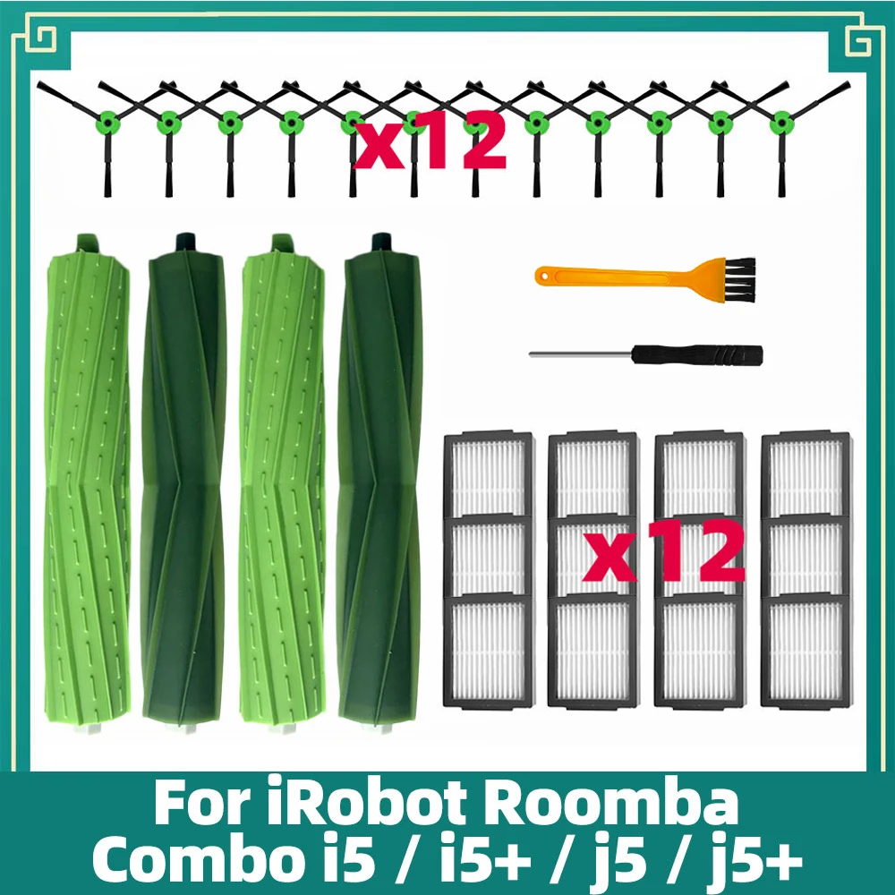 Kit Accessori Per IRobot Roomba Combo I5, I5+, J5, J5+ - 24 Pezzi: 4 Spazzole Gomma, 10 Laterali, 10 Filtri HEPA
