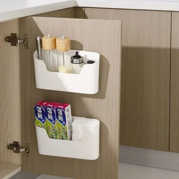 Scaffale portaoggetti adesivo da parete da cucina Scatola portaoggetti multifunzionale per porta dell'armadio sotto il lavandino Mensola del cassetto Organizzatore del bagno 1
