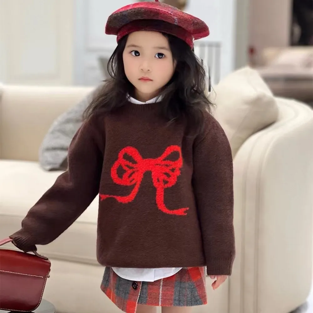

baby girl clothes kids sweaters fashion winter Wool knitted sweater cute bow pattern pullover top