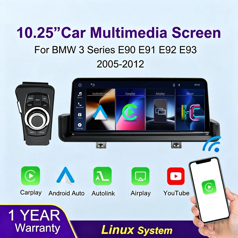 Compatible avec BMW Série 3 E90 E91 E92 E93 2005-2012 Système Linux Équipé d'un écran tactile IPS amélioré de 10,25 pouces, conserve les fonctions d'origine du constructeur. Prend en charge le CarPlay sans fil et l'Android Auto, navigation sur grand écran haute définition sans latence 1 Compatible avec BMW Série 3 E90 E91 E92 E93 2005-2012 Système Linux Équipé d'un écran tactile IPS amélioré de 10,25 pouces, conserve les fonctions d'origine du constructeur. Prend en charge le CarPlay sans fil et l'Android Auto, navigation sur grand écran haute définition sans latence 1