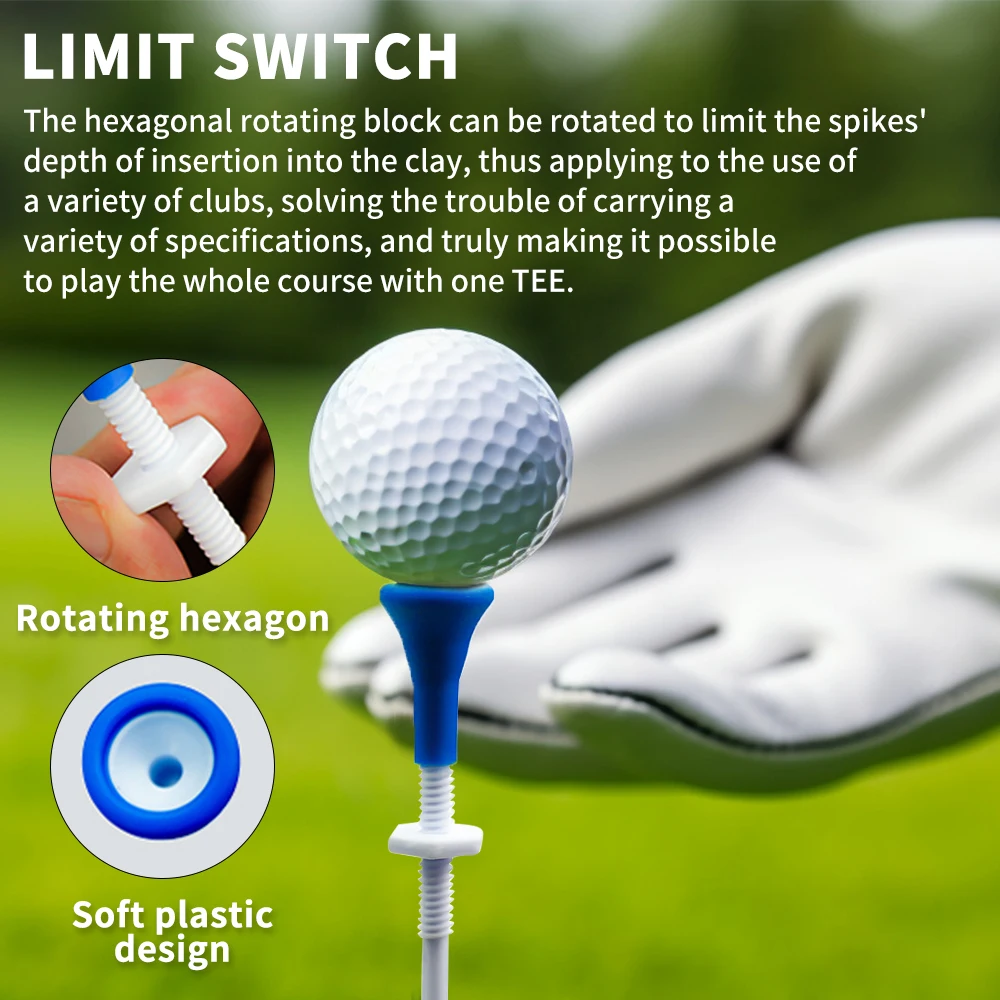 Caiton 5pc 85mm/3.34in Adjustable Plastic Golf Tees, 22mm/0.87in Range, Soft Rubber Head, Durable & Lightweight for Stable Shots 5