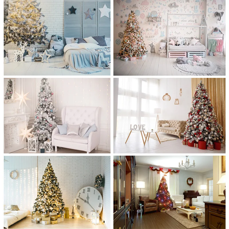 

SHUOZHIKE Christmas Photography Background Christmas Tree Fireplace Portrait Backdrops For Photo Studio Props JPT-34