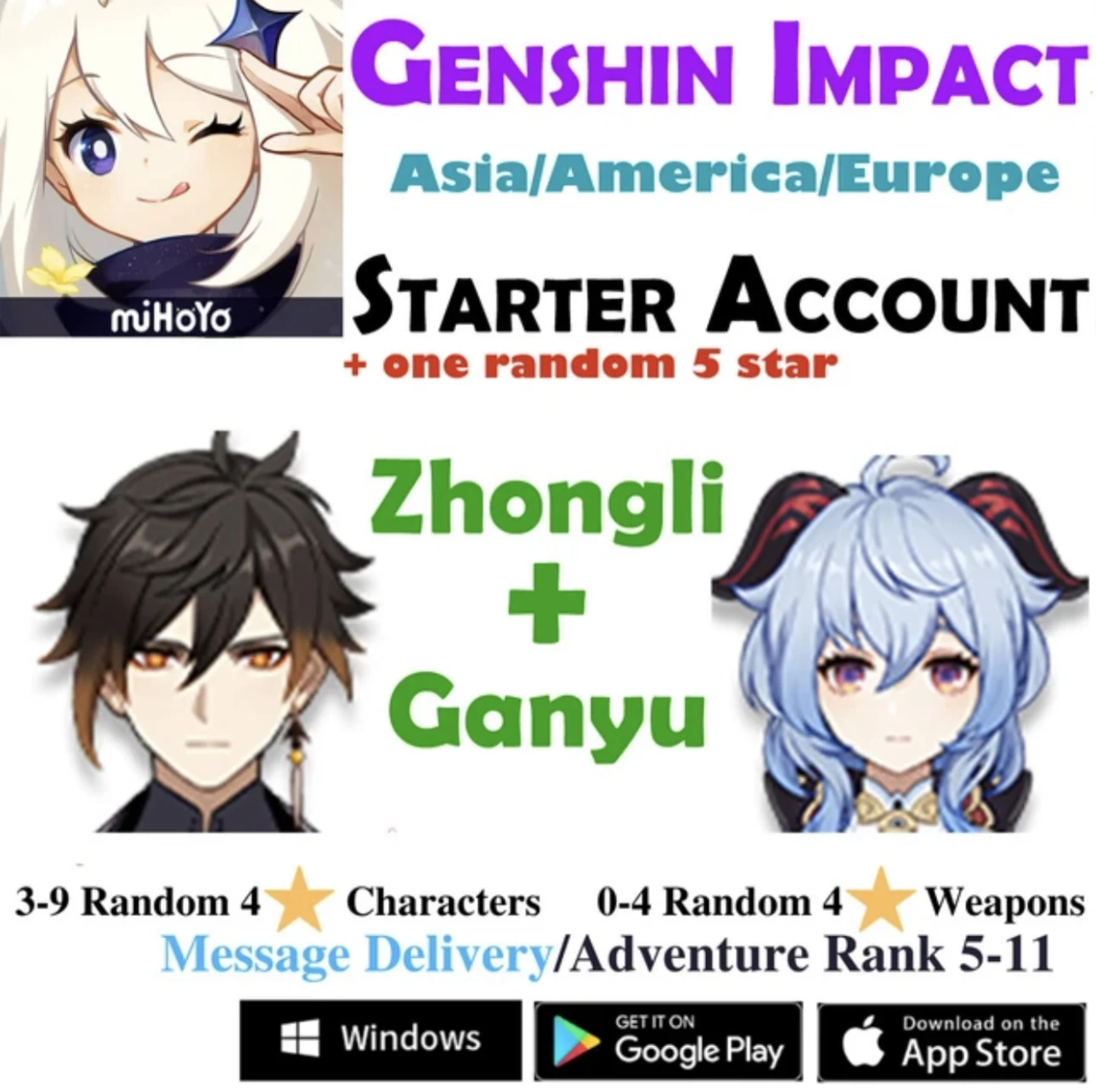 Genshin Impact Account 2 Limited E One 5 Star, DIY Zhongli Baizhu.