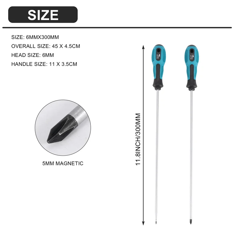 2 Packs 12 Inches Long Slotted and Phillips Screwdriver Flat Blade Screwdriver Magnetic Screwdriver with Rubber Handle 5