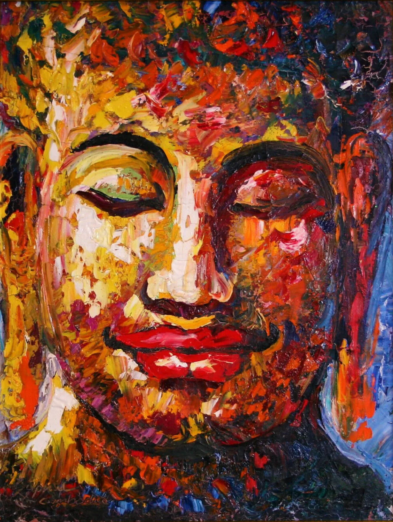 

100%Handmade Vintage Oil on Canvas Painting 'Buddha'