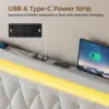 Queen Bed Frame with LED Light and Charging Station, Upholstered High Headboard and Footboard, Wood Slats, Noise Free 4
