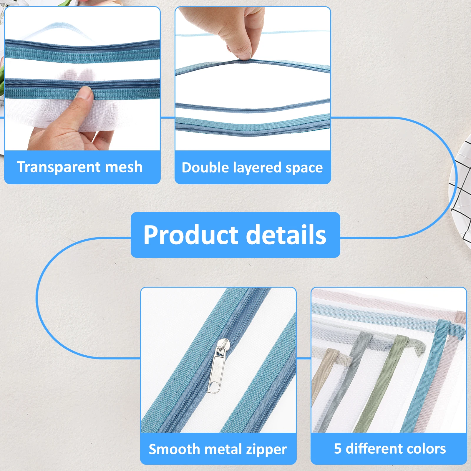 Mesh Zipper Folder File Pouch A4 Paper Storage Bag