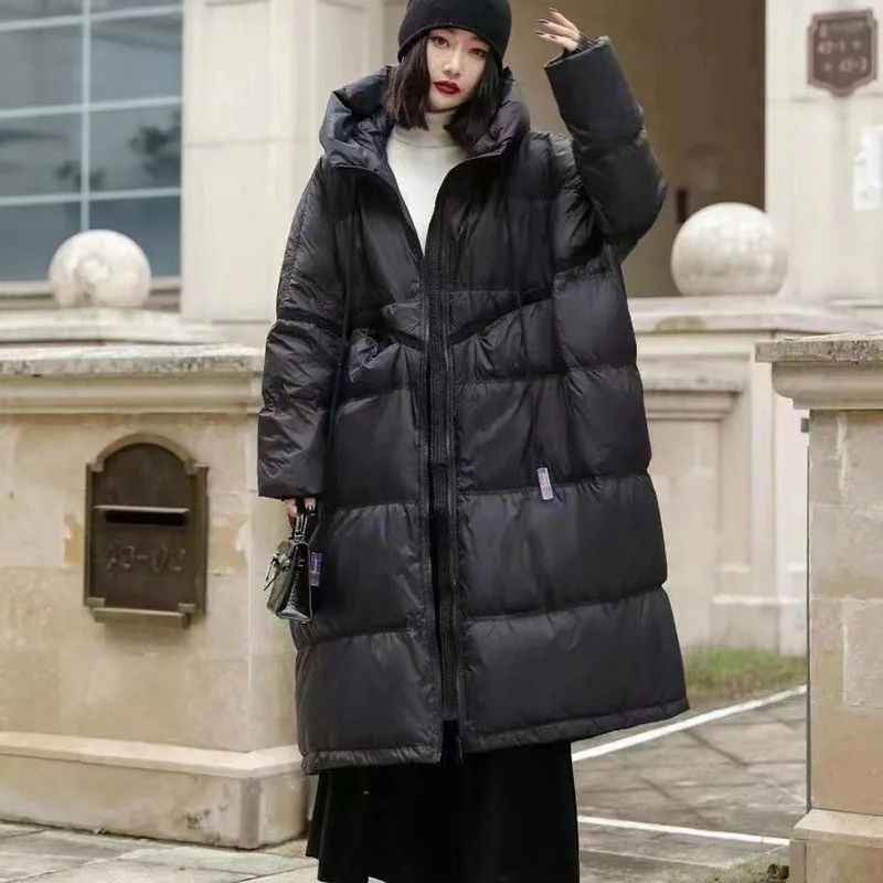 

Overcoat 2023 New Fashion White Duck Down High Quality Women's Down Jacket Winter Warm Hooded Loose Women's Down Jacket NBH879