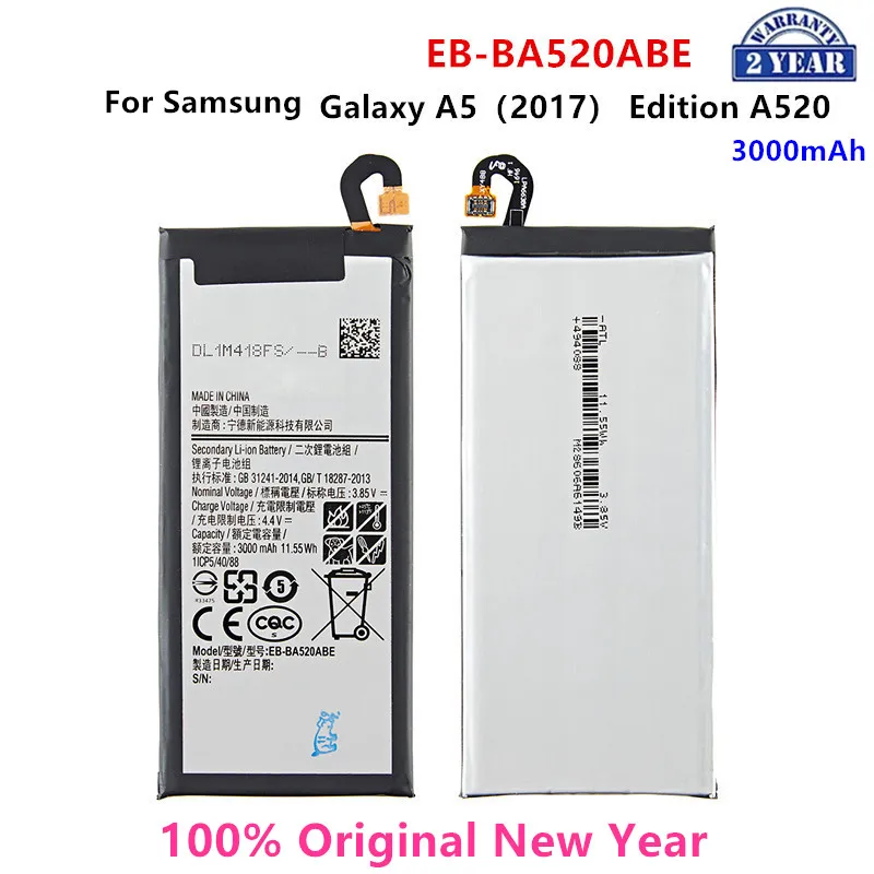 

100% Orginal EB-BA520ABE 3000mAh Battery For Samsung Galaxy A5 2017 Edition A520 SM-A520F A520K A520L A520S A520W A520F/DS