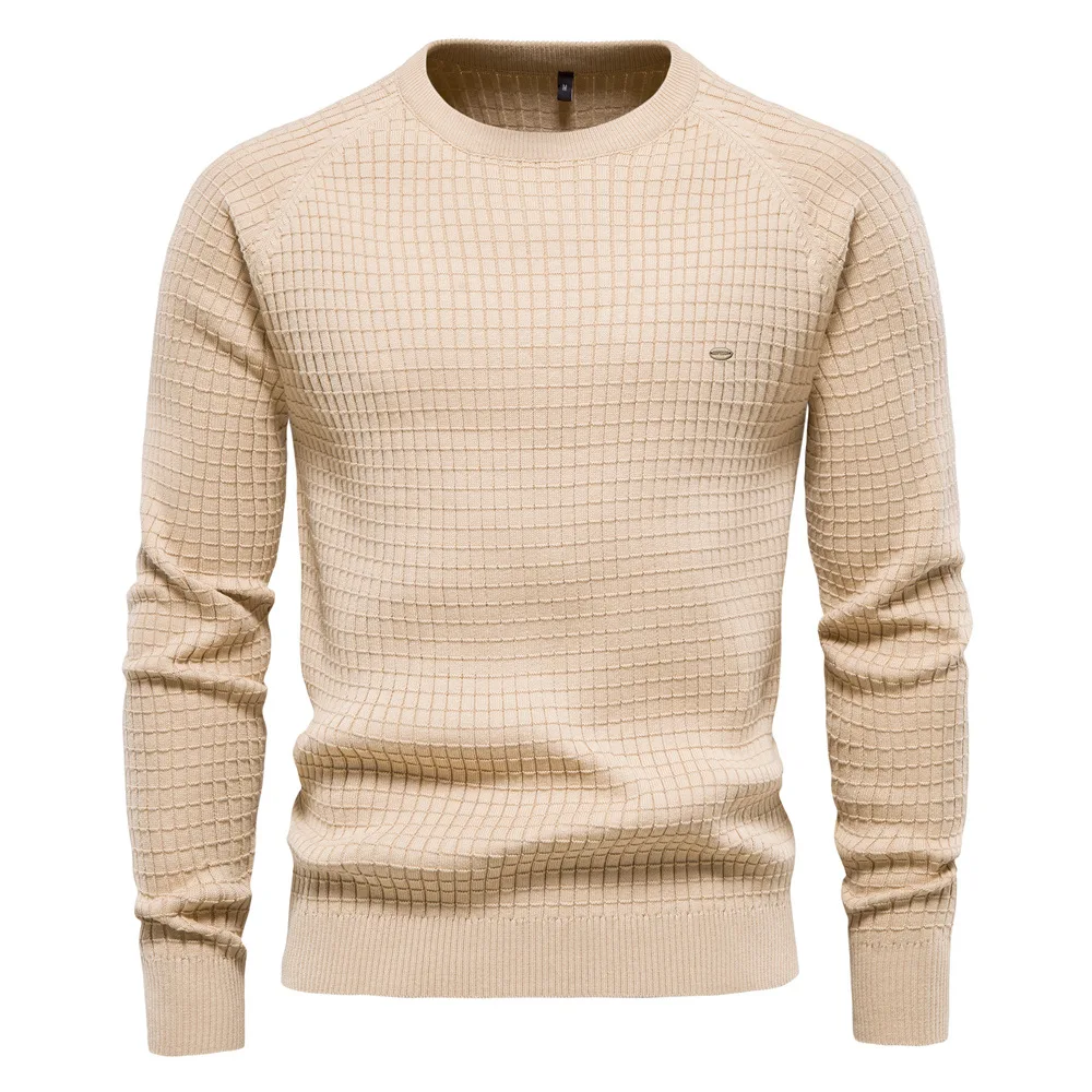 100% Cotton Men Sweaters Soild Color O-neck High Quality Mesh Lattice Pullovers Male New Winter Autumn Basic Sweaters for Men