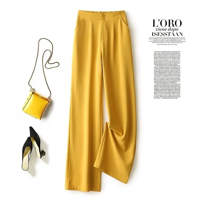 New Suit Wide Leg Pants for Women in Summer with A High Waistline Loose and Slim Straight Tube Casual Chiffon Pants