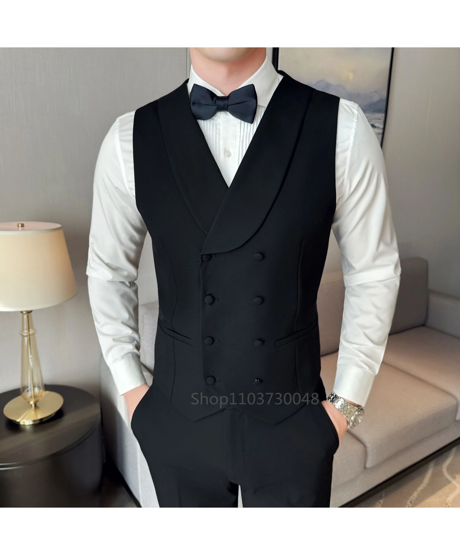Black Men's 3 Pieces Suit Peak Lapel Double Breasted Jacket Vest Pants Wedding Groom Tuxedos Slim Fit Formal Business Suits