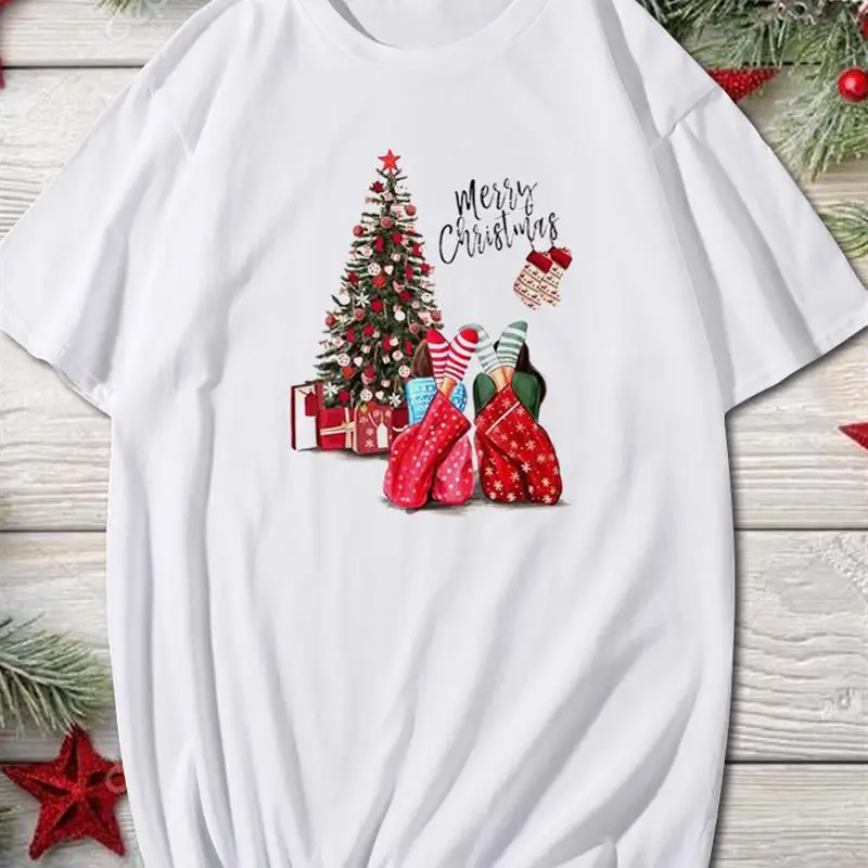 

Unisex Print New 2022 Christmas Santa Claus SnowmanWomen T Shirt Trend Graphic T-Shirts Holiday Tshirt New Year O-Neck Cartoon
