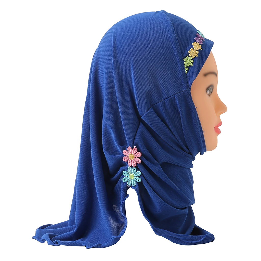 H041 Fit 2-5 years old small girl cute hijab cap with flower muslim scarf islamic headscarf hat amira pull on headwrap