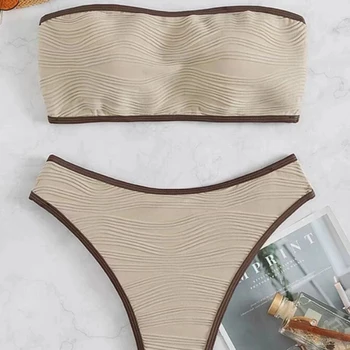섹시한 여성용 비키니 수영복, 솔리드 방도 비키니 세트, 티팬티 수영복, 해변 여성 2 피스, 2023 신상