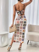 Robe moulante élégante à imprimé floral sans dos pour femme, robe sans manches 2