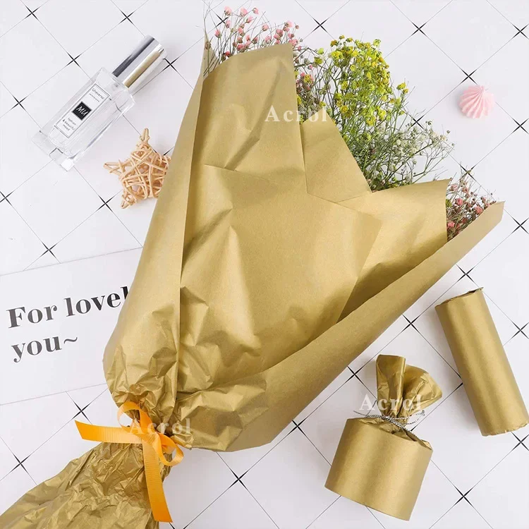 20pcs 티슈 페이퍼 70*50CM 골드 꽃 포장 Scrapbooking 종이 선물 장식 꽃 종이 홈 인테리어 파티