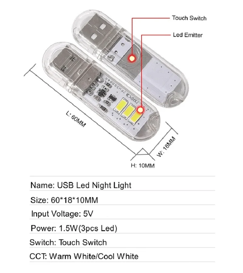 Mini Bolsillo USB LED Luz Nocturna 3/8/24 Bombilla LED Gadget para Leer  Notebook