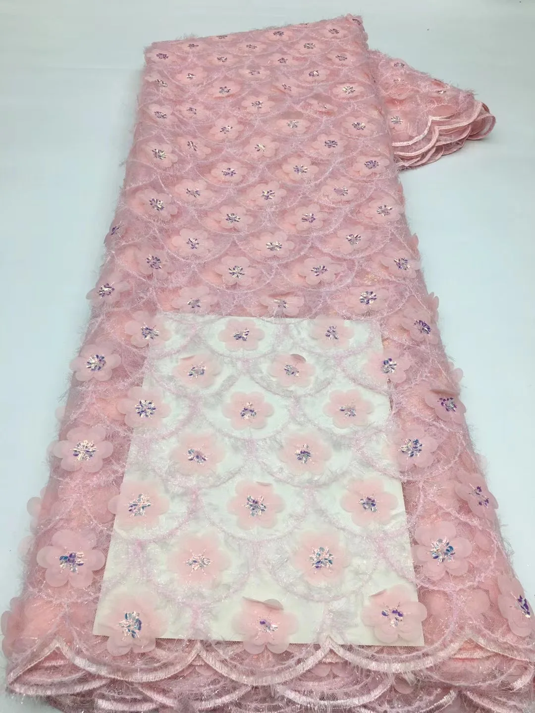 

African 3D Flowers Lace Fabric 5 Yards 2023 High Quality Sequins Embroidered French Blue Nigerian Tulle Lace for Wedding NXX5620
