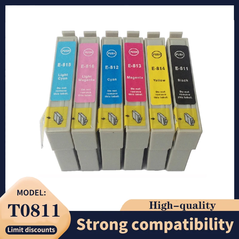 Vilaxh T0811 Ink Cartridge For Epson T0811 - T0816 Stylus photo 1410 R270 R390 RX590 R290 R610 RX690 T50 TX700W TX800W Printer