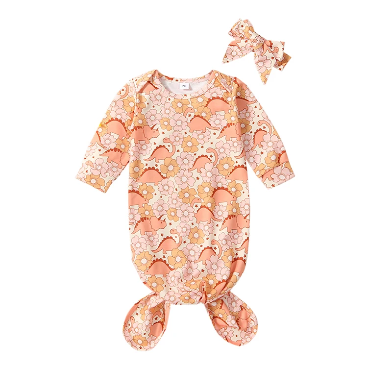 Baby Girl Sleeping Bag Swaddling Newborn Flower Print Skin Friendly Thin Absorbent Bath Towel Sleeping Bag Headband