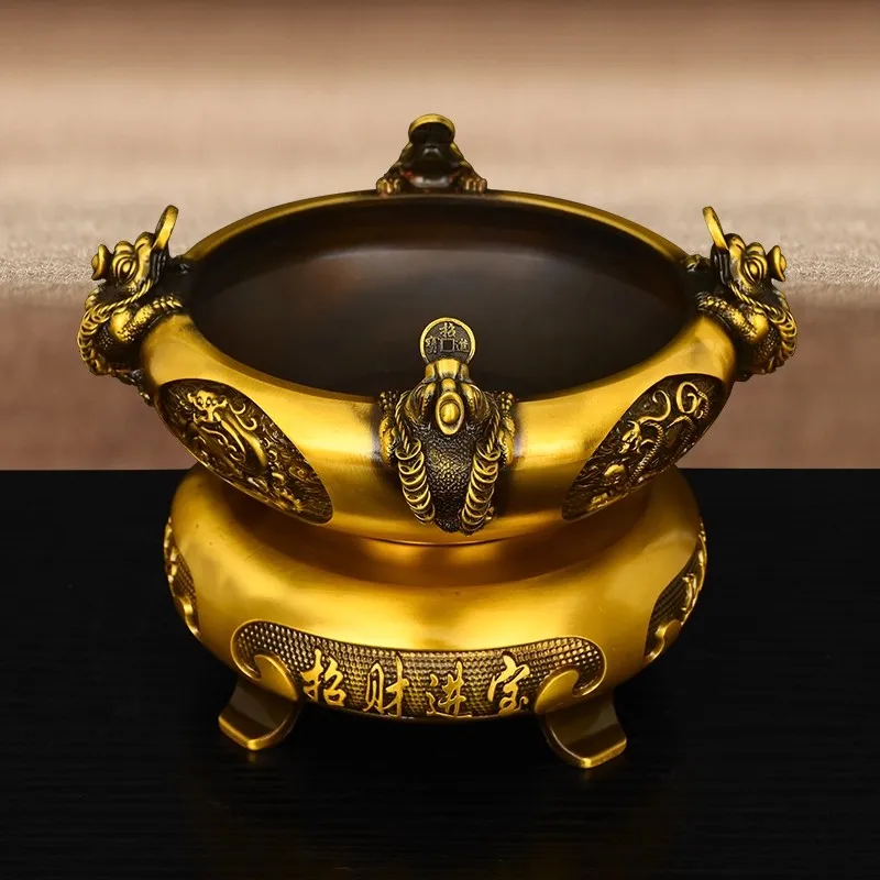 Golden Toad Money Frog & Treasure Bowl Set, Brass Wealth Luck Prosperity, Home Office Desk Decor, Feng Shui Gift for Housewarmin