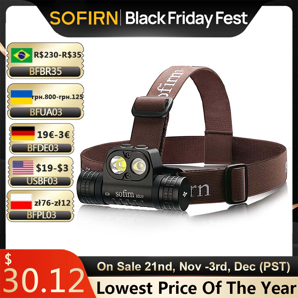 Sofirn HS20 2700lm USB C Rechargeable LED Headlamp 18650 Powerful Headlight with Spotlight&Floodlight Dual Switch Indicator