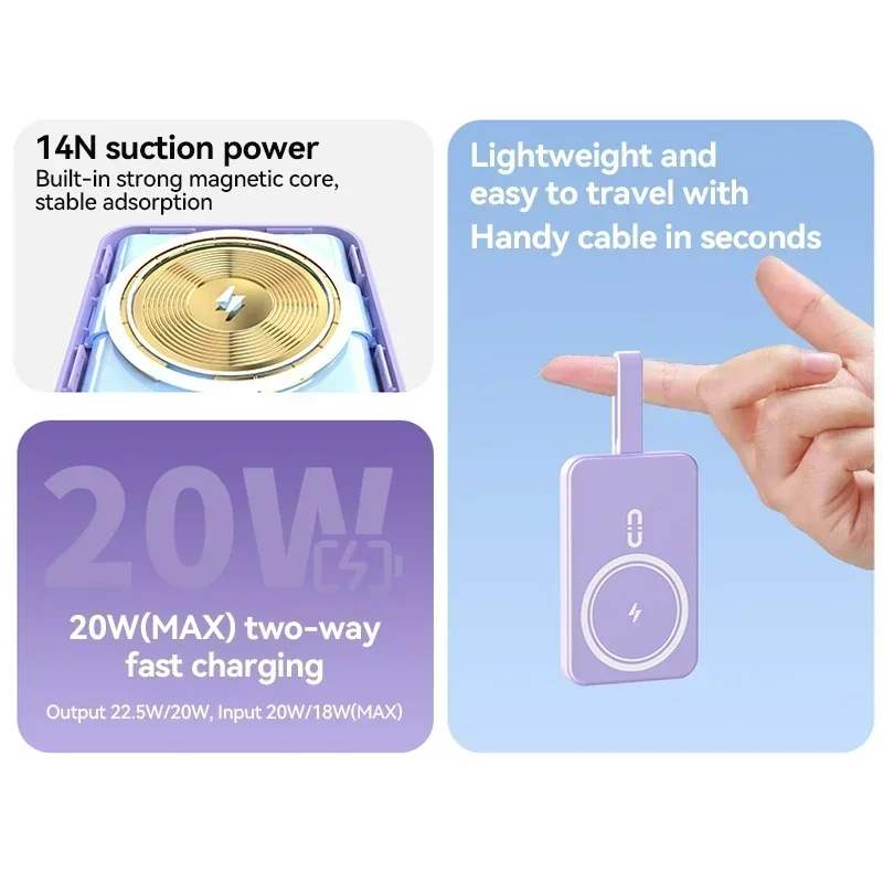 2025 New 30000mAh Mini Wireless Charger PowerBank 22.5W Fast Charging For iPhone Samsung Huawei Powerbank 3