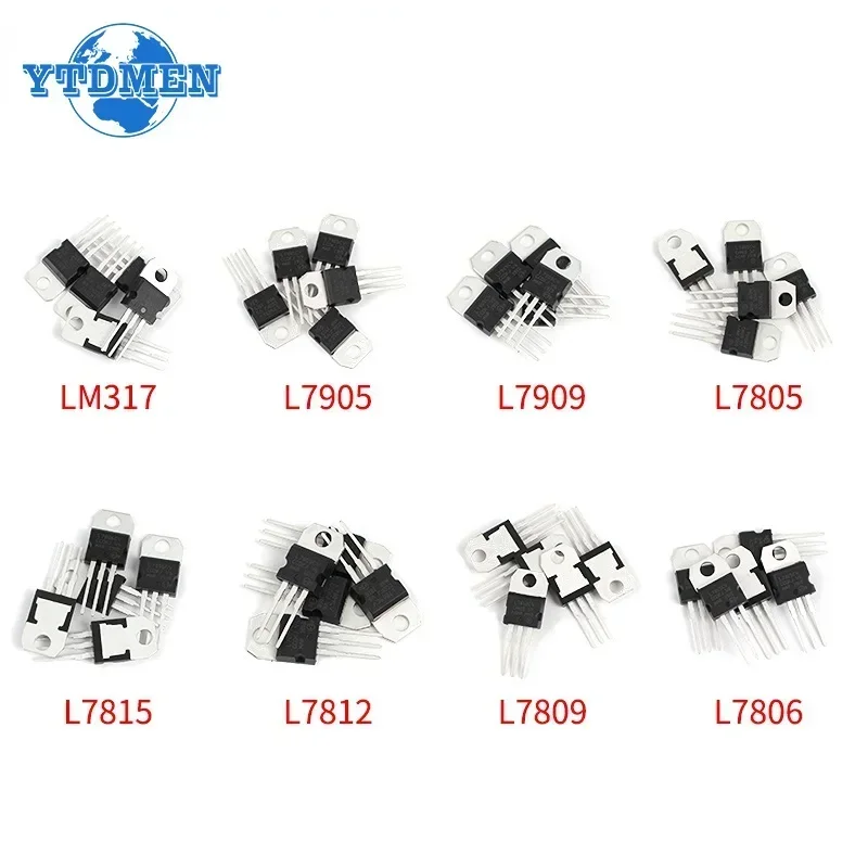 40pcs/lot Mosfet Transistor Kit LM317T L7805 L7806 L7809 L7812 L7815  L7905 L7909 TO-220 Voltage Regulator