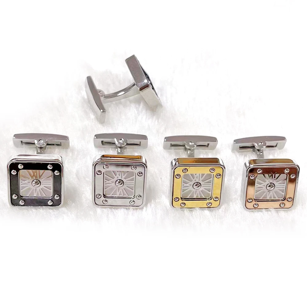 

MAS Luxury High Quality CT Square Clock Four Colors Cuff Links Detail Business Suit Shirts CuffLinks Classic Buttons Box Set