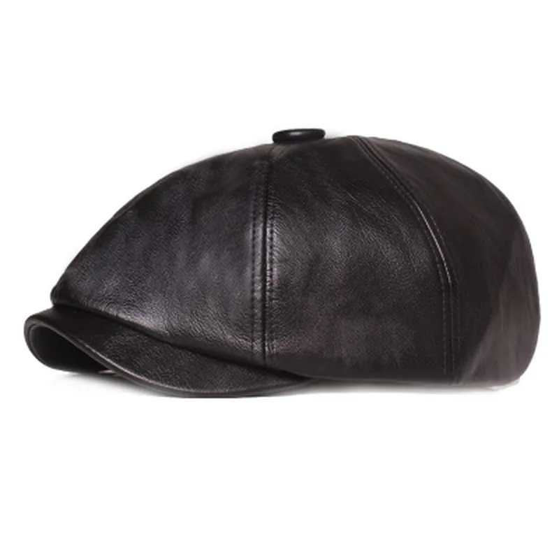 

Retro Octagonal Leather Hat Autumn Men's Beret Elegant Fashion Cap Snapback Caps for Men Women