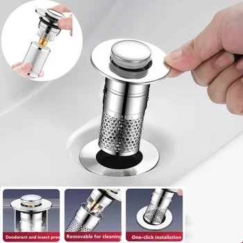 NUOVO tappo di scarico per lavabo filtro di scarico a pavimento in acciaio inossidabile tappo per bagno tipo pressa scarico per lavandino accessorio universale per lavabo 1