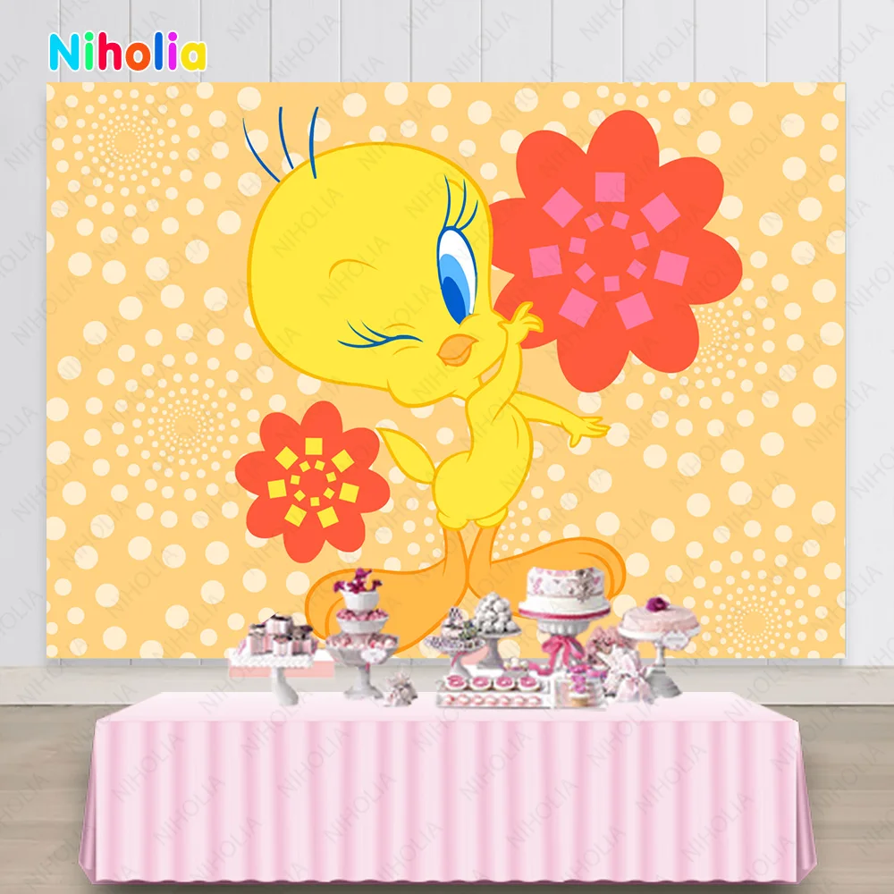 Photography Backdrop Party Background Vinyl Photo Studio Props for Kids NIHOLIA Tweety Bird Happy Birthday
