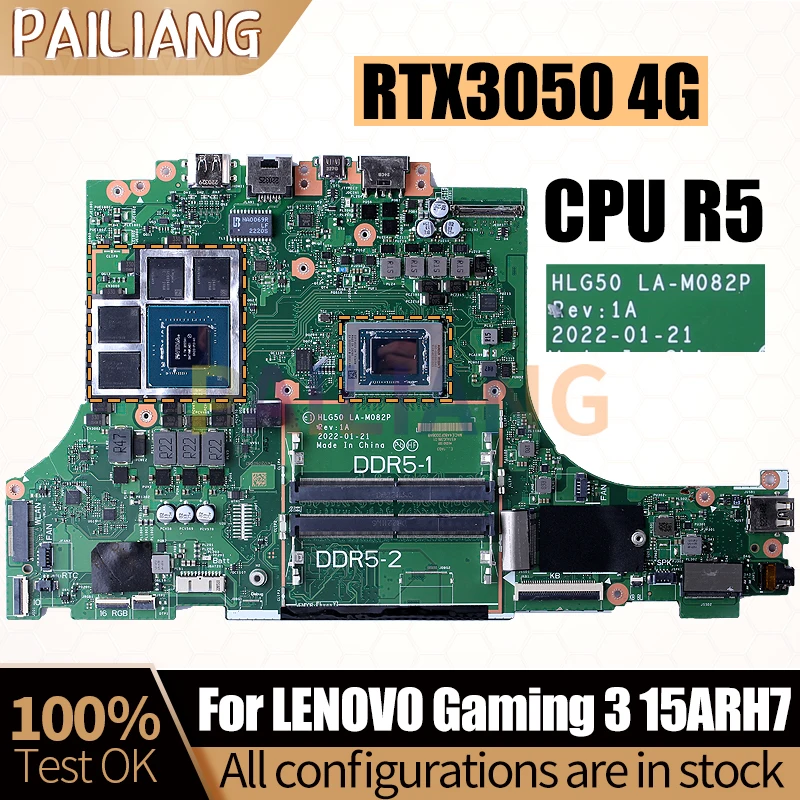 

For LENOVO 1Gaming 3 15ARH7 Notebook Mainboard Laptop LA-M082P R5-00562 RTX3050 GN20-P0-A1 4G Motherboard Full Tested