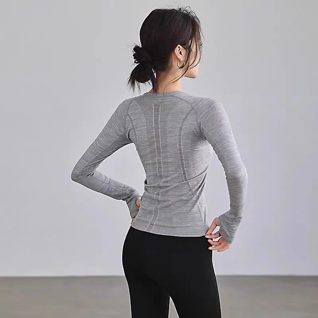Yoga Clothes for Women, Sports Tops, Round Neck,, Seamless, Slim, Running Shirt Fitness Workout Long Sleeves Gym T shirt, Winter 2