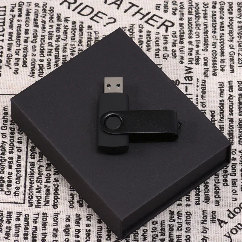 선물 상자 사용자 정의 무료 펜 드라이브 로고 실제 용량 USB 플래시 드라이브 블랙 메모리 스틱 컬러 인쇄 64GB/32GB U 디스크