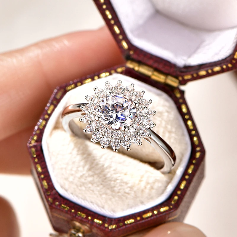 Rrjzz 1CT CZ Lab Imitation Diamond 14K vergoldeter Blumenring mit kubischem Zirkonia, Sonnenblumen-Ehering für Frauen, Schmuck, Geschenke – Detail 18