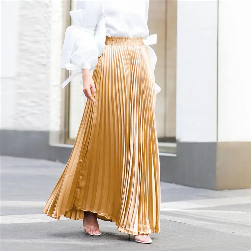 

Vintage Pleated Midi Long Skirt For Women Korean Fashion Casual A-line High Waist Skirts Jupe Faldas 7 Colors 2024 Spring Summer