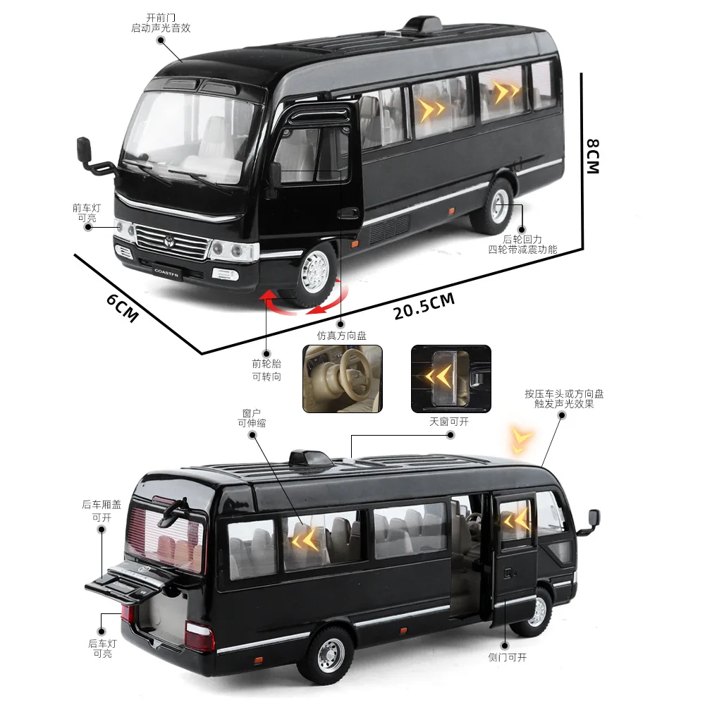 1:24 Coaster BUS Alloy Car Model Sound and Light Pull Back