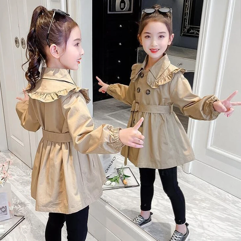 

Long Trench Coats 3-12 Y Girls Fashion England Style Windbreaker Jacket Girl Spring Autumn Overcoat New Children Casual Clothing