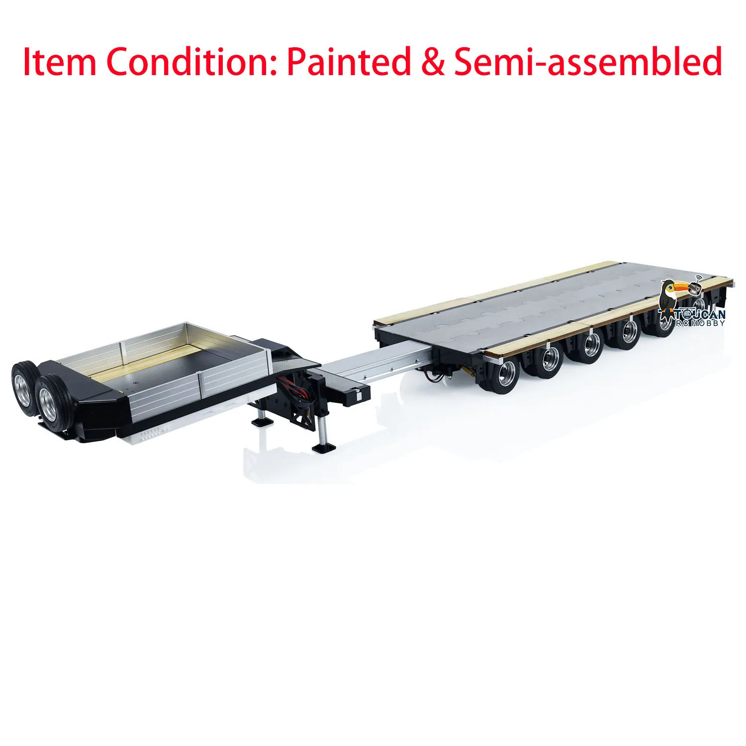 RC 9 Axles Metal Trailer Semi-assembled Extendible Trailers for 1/14 Remote Control Tractor Truck Car Models with LED Lights 4