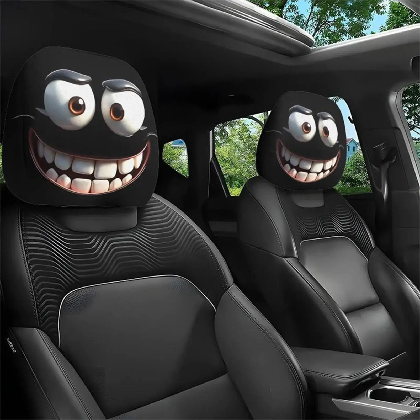 2pcs SmileyFace Printed Car Pillowcase Soft Comfortable Decorative Cushion Cover Auto Seat Headrest Polyester Fabric Washable
