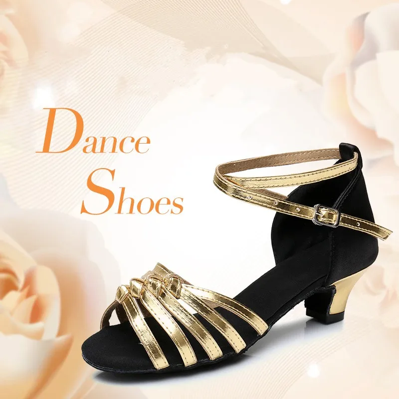 

Classic Girls' Latin Dance Shoes Children Pu Satin Ballroom Tango Dancing Sandals 4cm Stable Heel Soft Suede Sole Many Colours