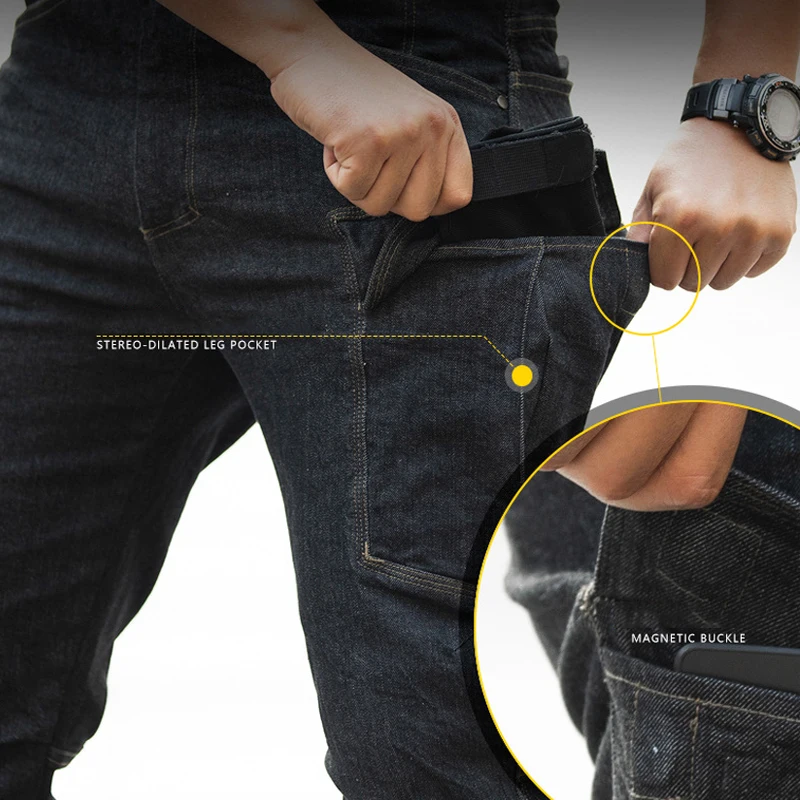 US Stretch Jeans Men Hiking Fishing Denim Pants Outdoor Tactical Pants Casual Cargo Trousers Hombre Mountaineering Clothing