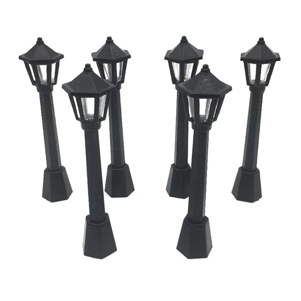 4Pcs Street Post Lights Model Railway Train Lamp Post Lights Miniature Village Pathway Lantern Post for DIY Dollhouse 5