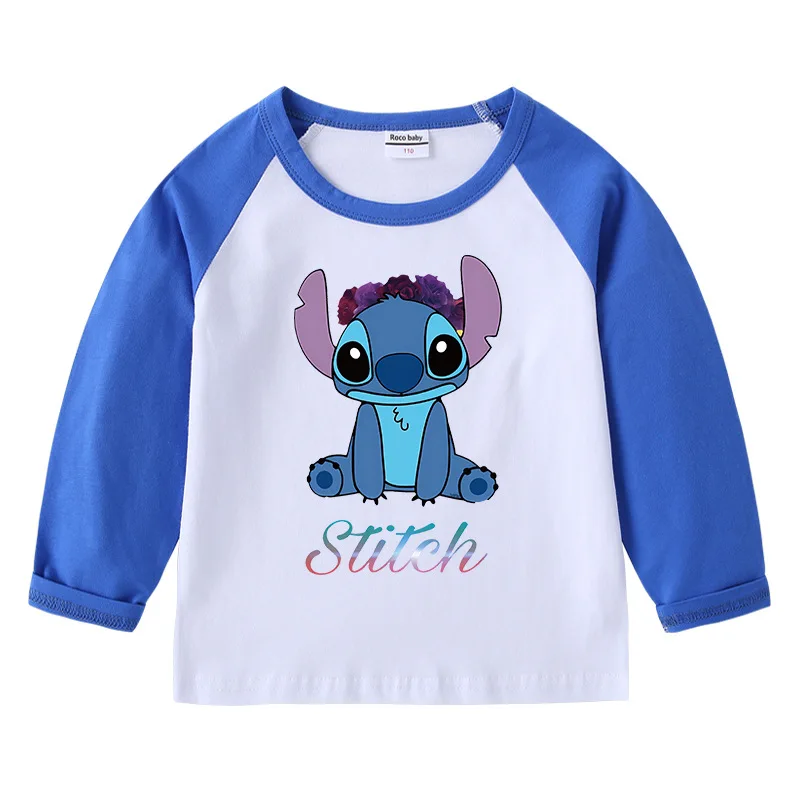 

MINISO Disney Stitch 2023 новая весенне-Осенняя детская футболка с круглым вырезом топ с длинными рукавами с героями мультфильмов Детская рубашка