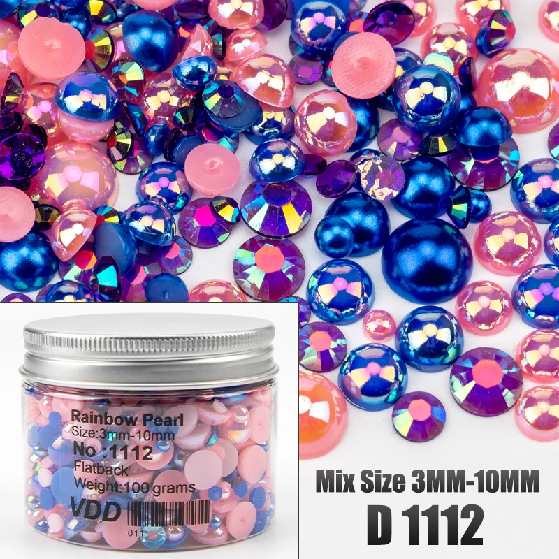 Vdd 30/60/100/200g Großhandel Mix Größe abs halbrunde Perlen Flatback Perlen Farbe Harz Strass Nail Art Crafts DIY Dekoration – Detail 18
